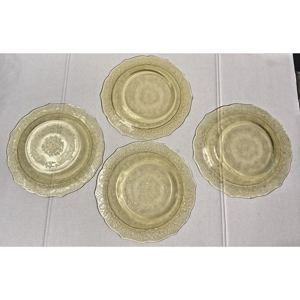 Federal Glass Vintage 1930s Normandie (4) Amber Depression Glass Plates 7.75